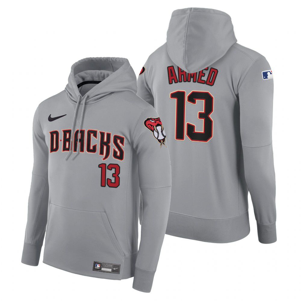 Men Arizona Diamondback #13 Ahmed gray road hoodie 2021 MLB Nike Jerseys